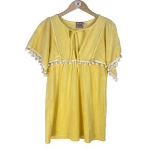 JUICY COUTURE Cover Up Yellow Kaftan Size S Y2K Terry Pom Pom Vintage Beach Pool